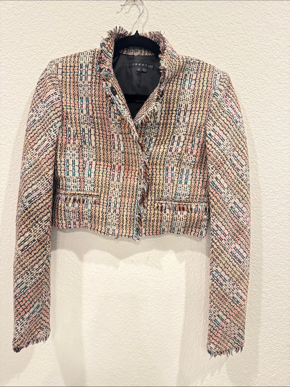 Theory Myleen Chromatic 100% Silk Crop Tweed Blazer Jacket 4